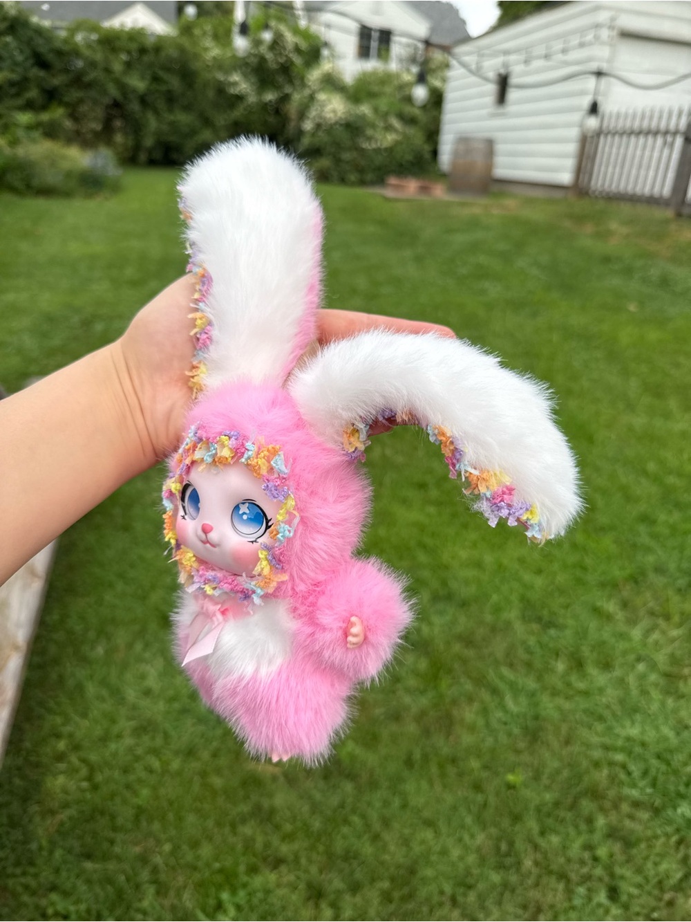 Pink Plush Bunny Keychain with Decorative Trim. Backpack Charm for Kids.Birthday - Picture 3 of 8